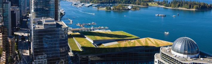 Aerial view of Vancouver, showcasing the city's urban landscape and its stunning skyline.